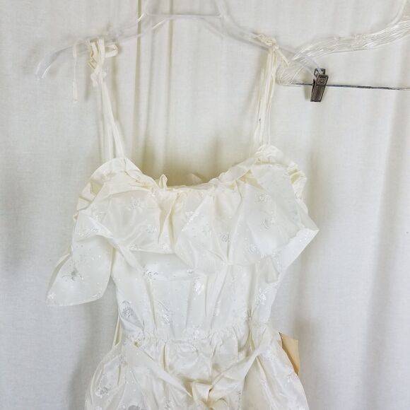 Vtg NWT 70s Tiered Ruffled Lace Short Maxi Dress Victorian Cream Diamonds Run 5 - Picture 5 of 10